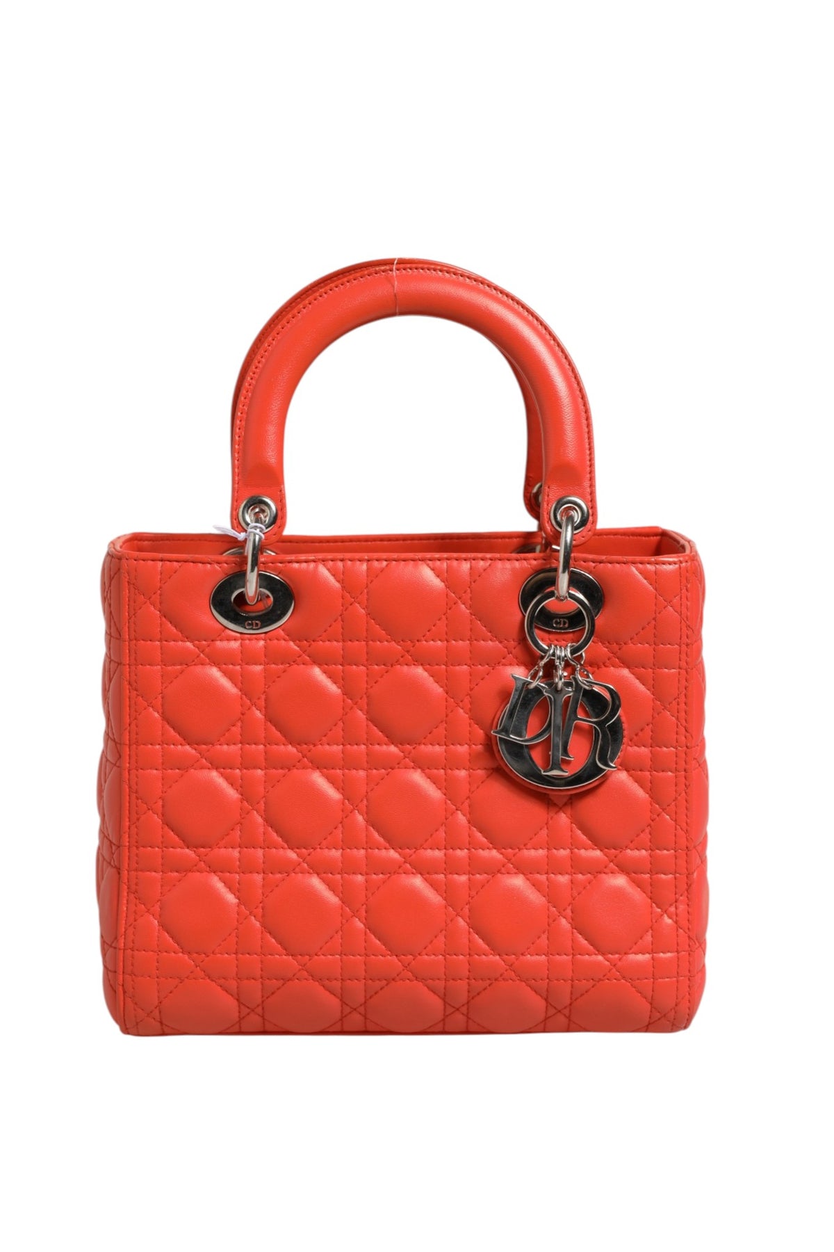 Christian Dior Orange Cannage Lambskin Leather