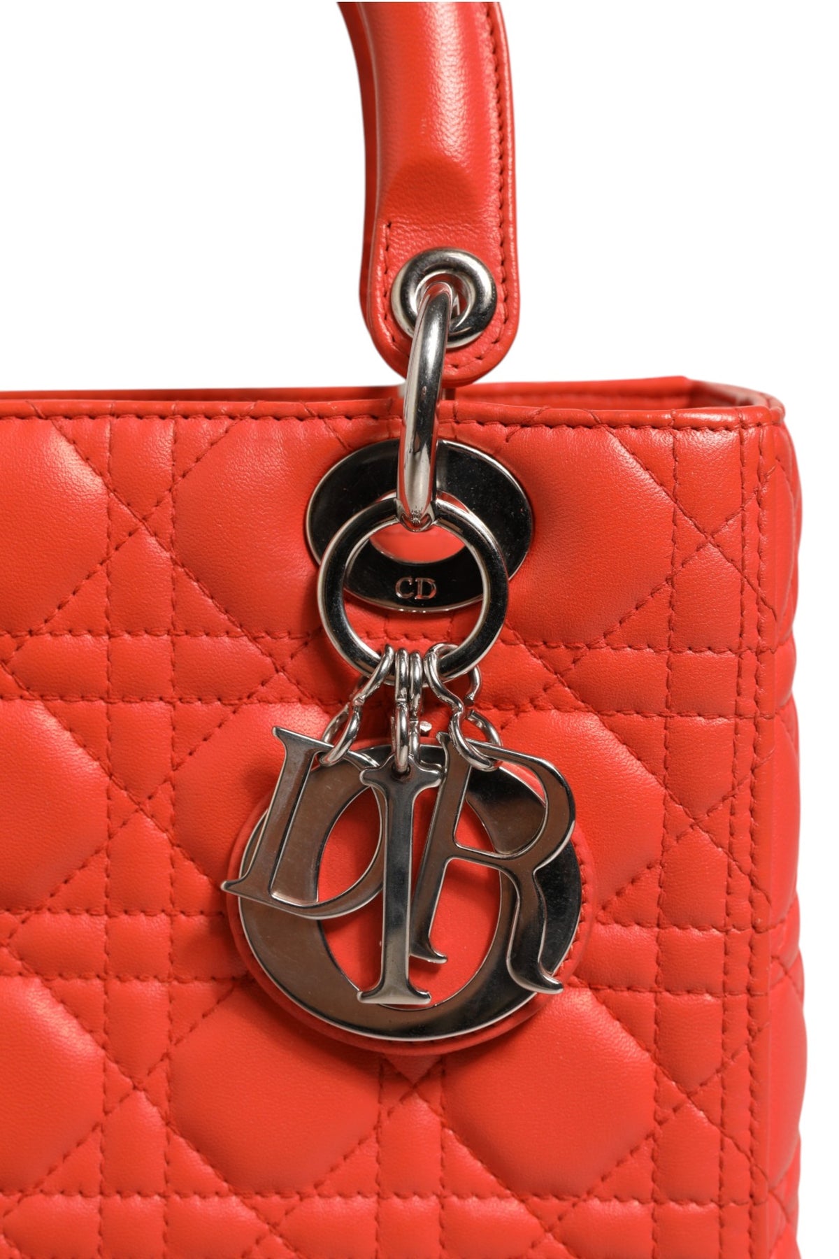 Christian Dior Orange Cannage Lambskin Leather