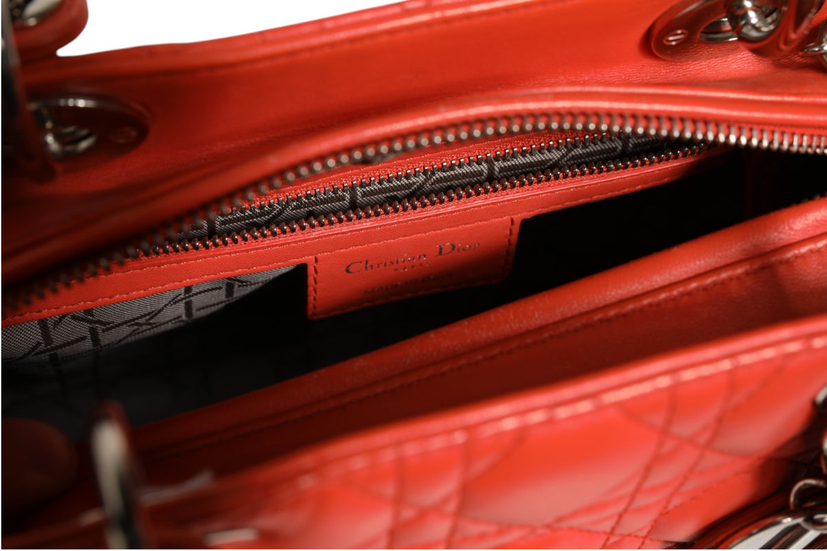 Christian Dior Orange Cannage Lambskin Leather