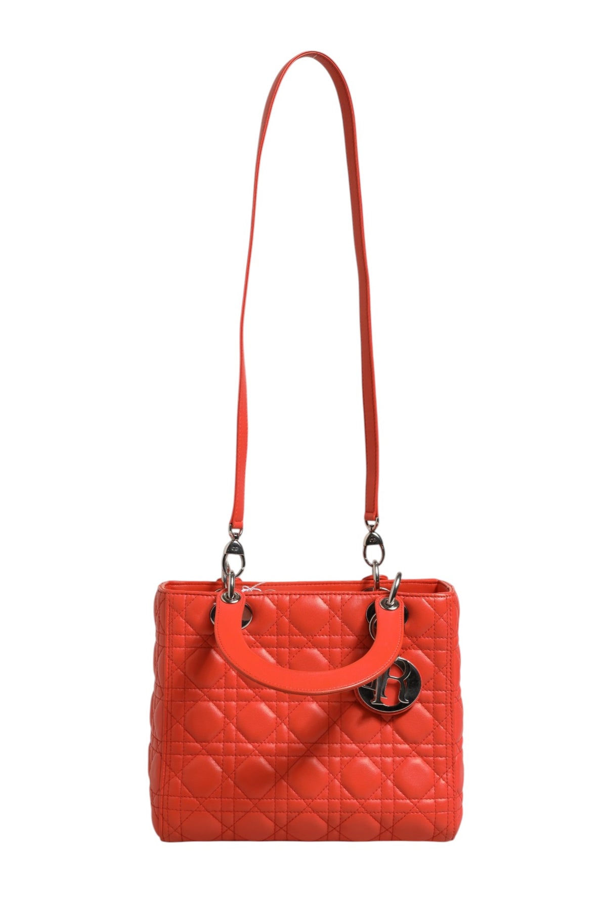 Christian Dior Orange Cannage Lambskin Leather