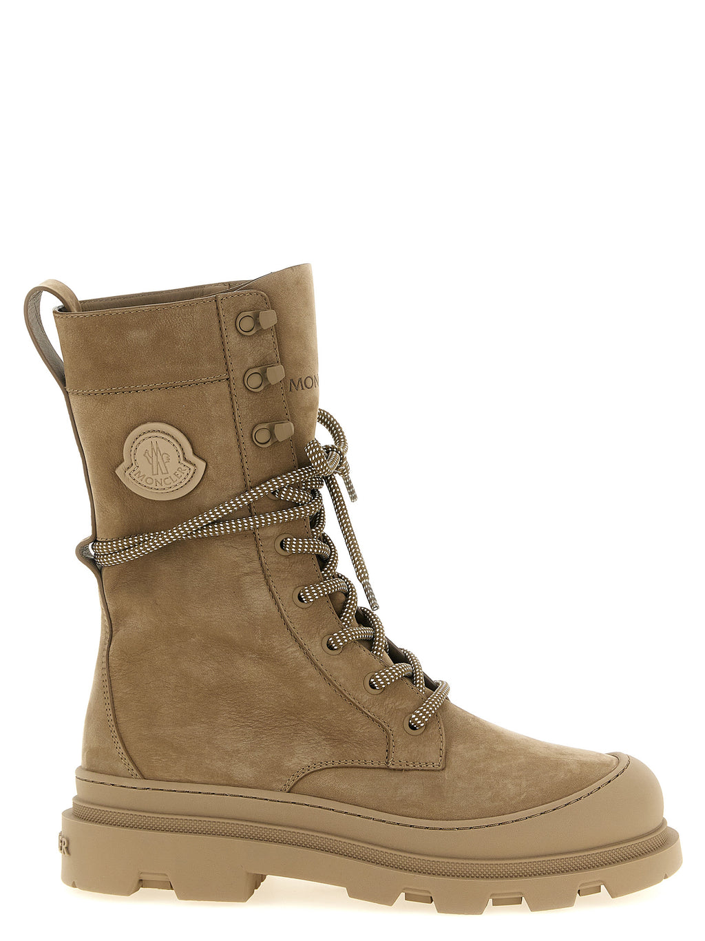 Moncler Beige Leather Lace Up Boots