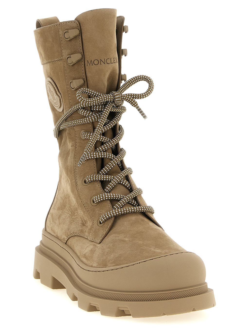 Moncler Beige Leather Lace Up Boots