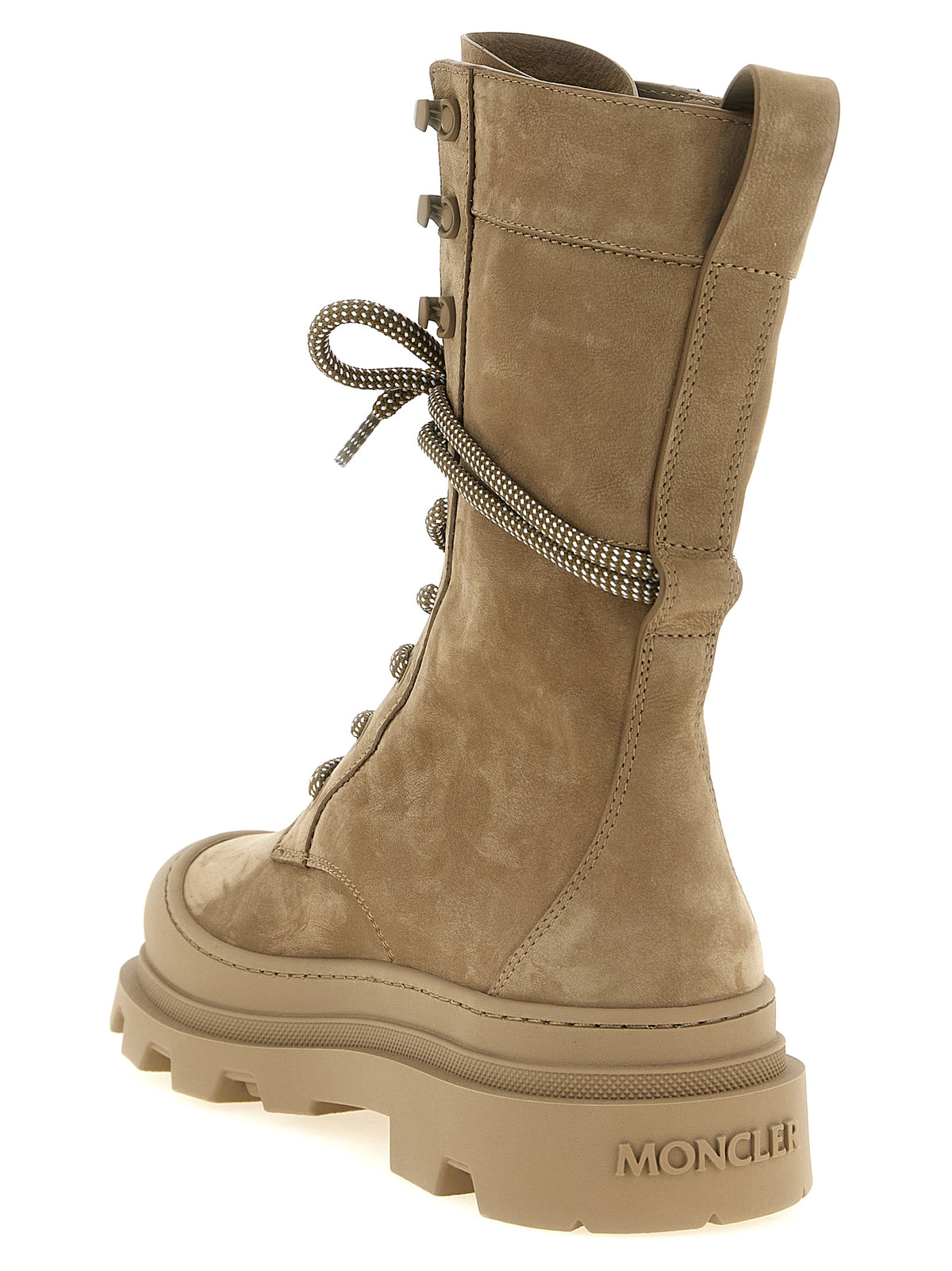 Moncler Beige Leather Lace Up Boots