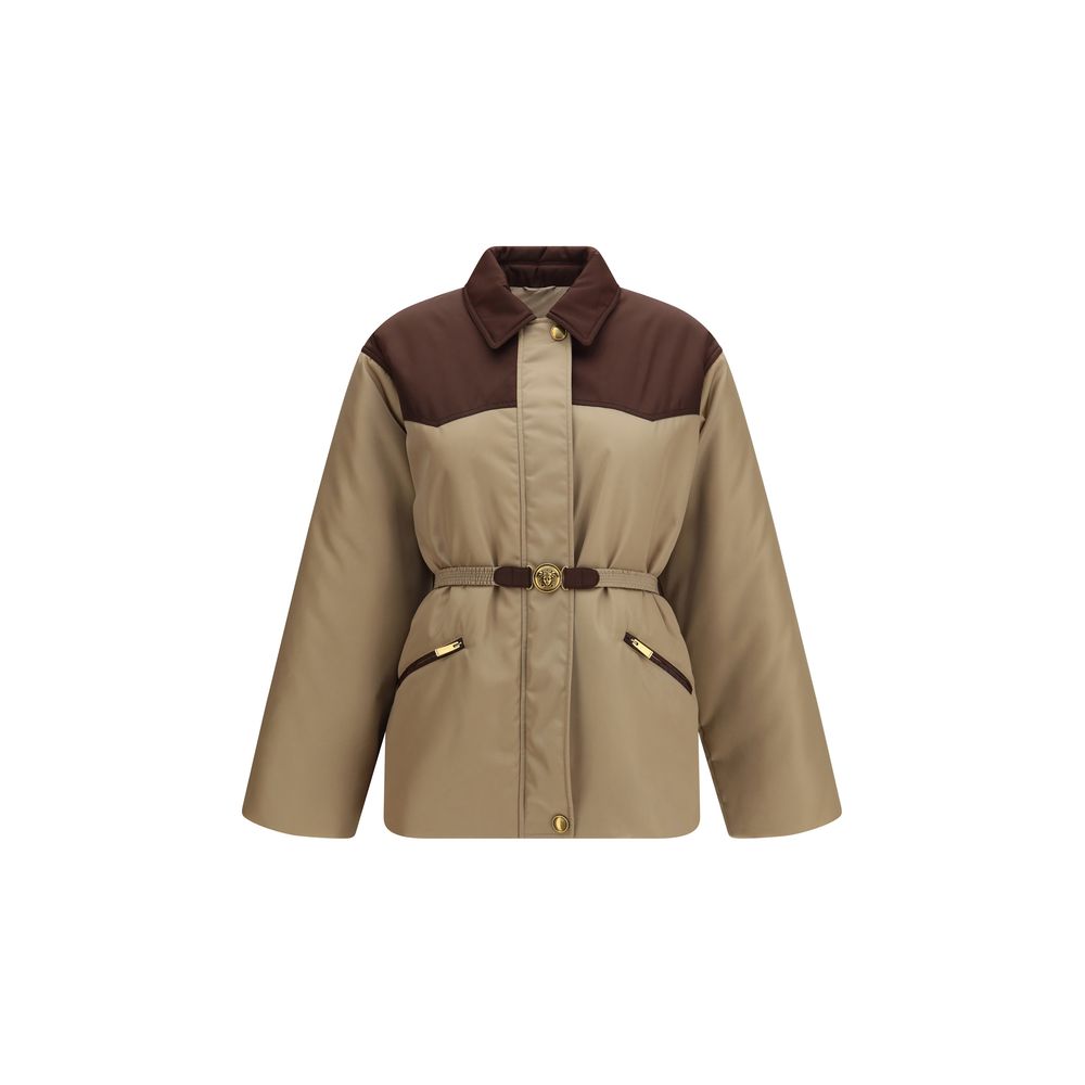 Giacca lunga Versace in nylon beige