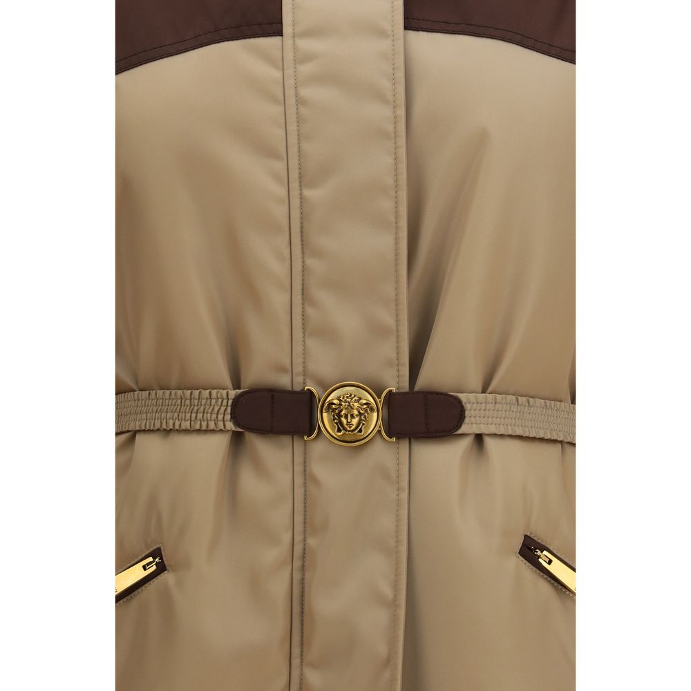 Giacca lunga Versace in nylon beige
