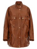 Giacca in pelle di vitello marrone Prada