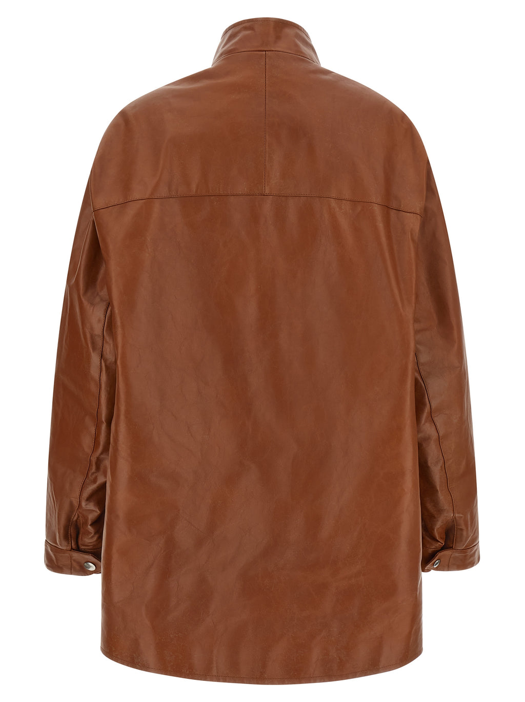 Giacca in pelle di vitello marrone Prada