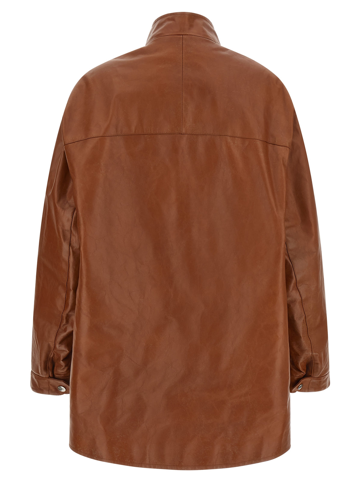 Giacca in pelle di vitello marrone Prada