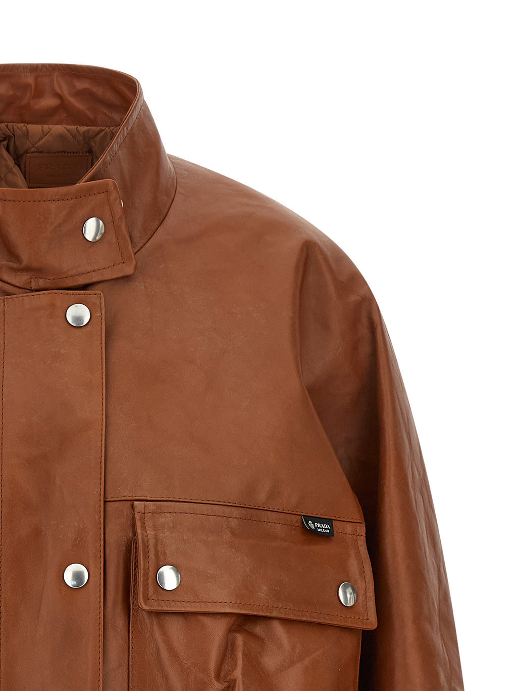 Giacca in pelle di vitello marrone Prada