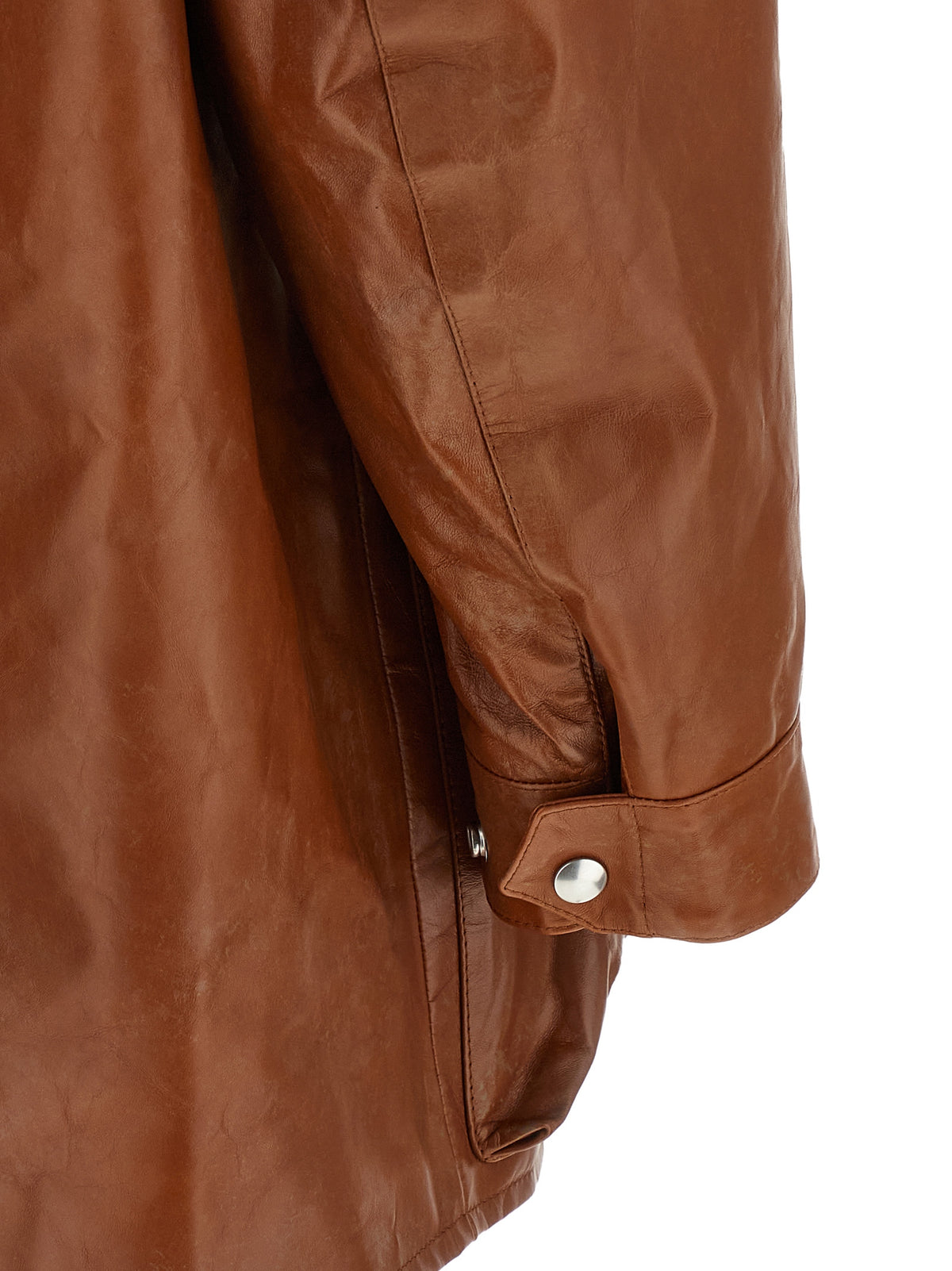Giacca in pelle di vitello marrone Prada