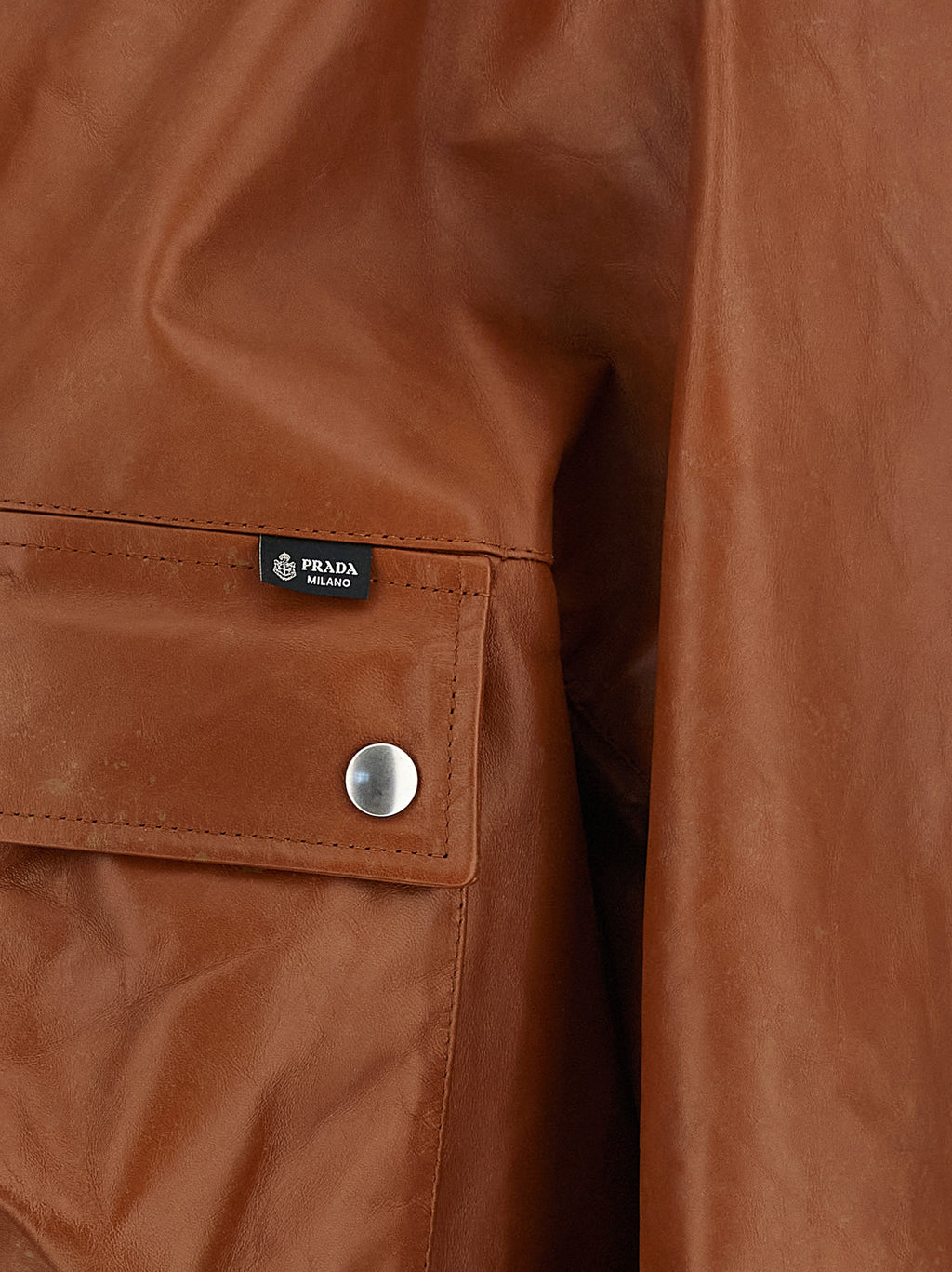 Giacca in pelle di vitello marrone Prada