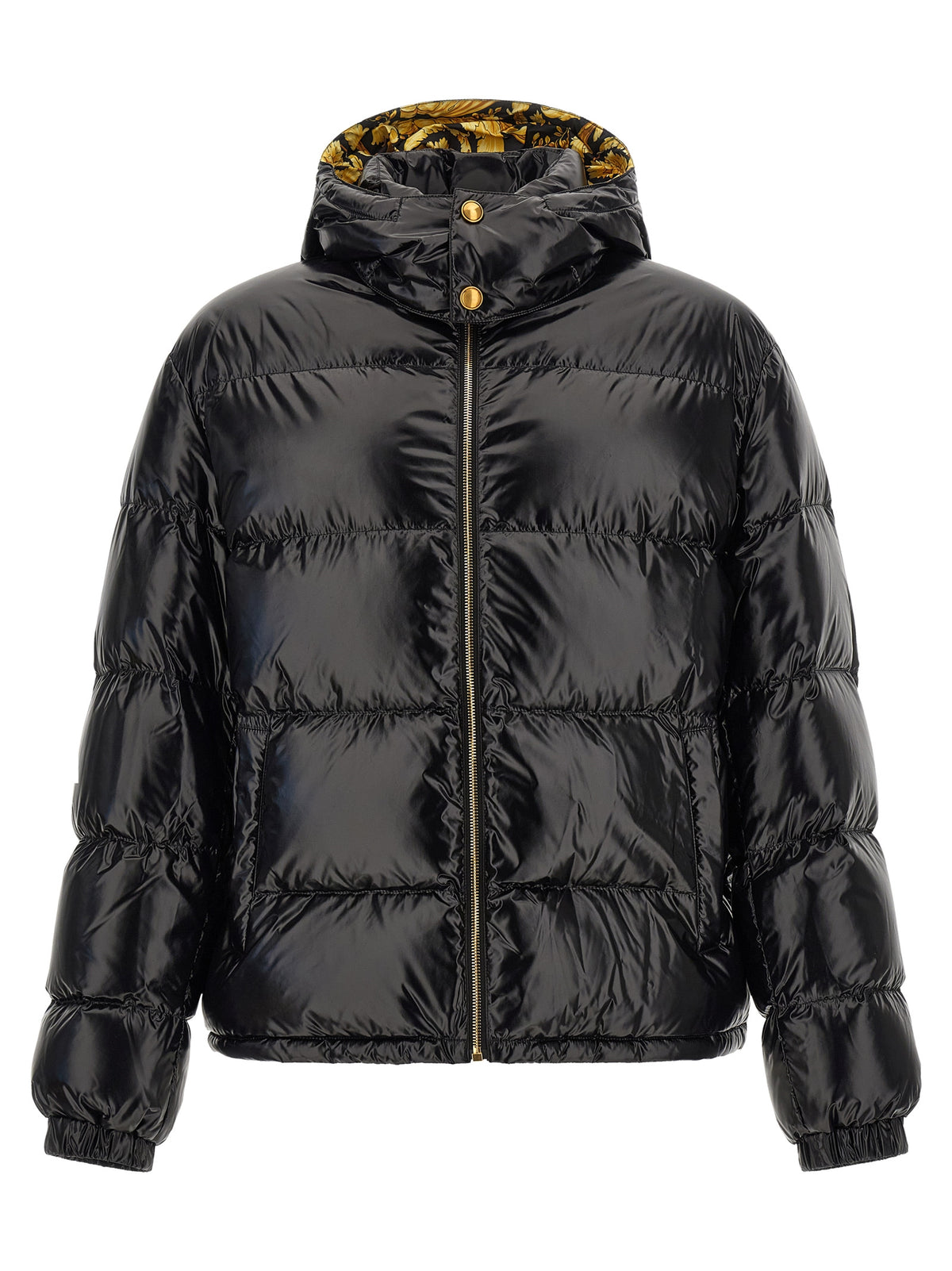 Chaqueta larga de nailon negra Versace