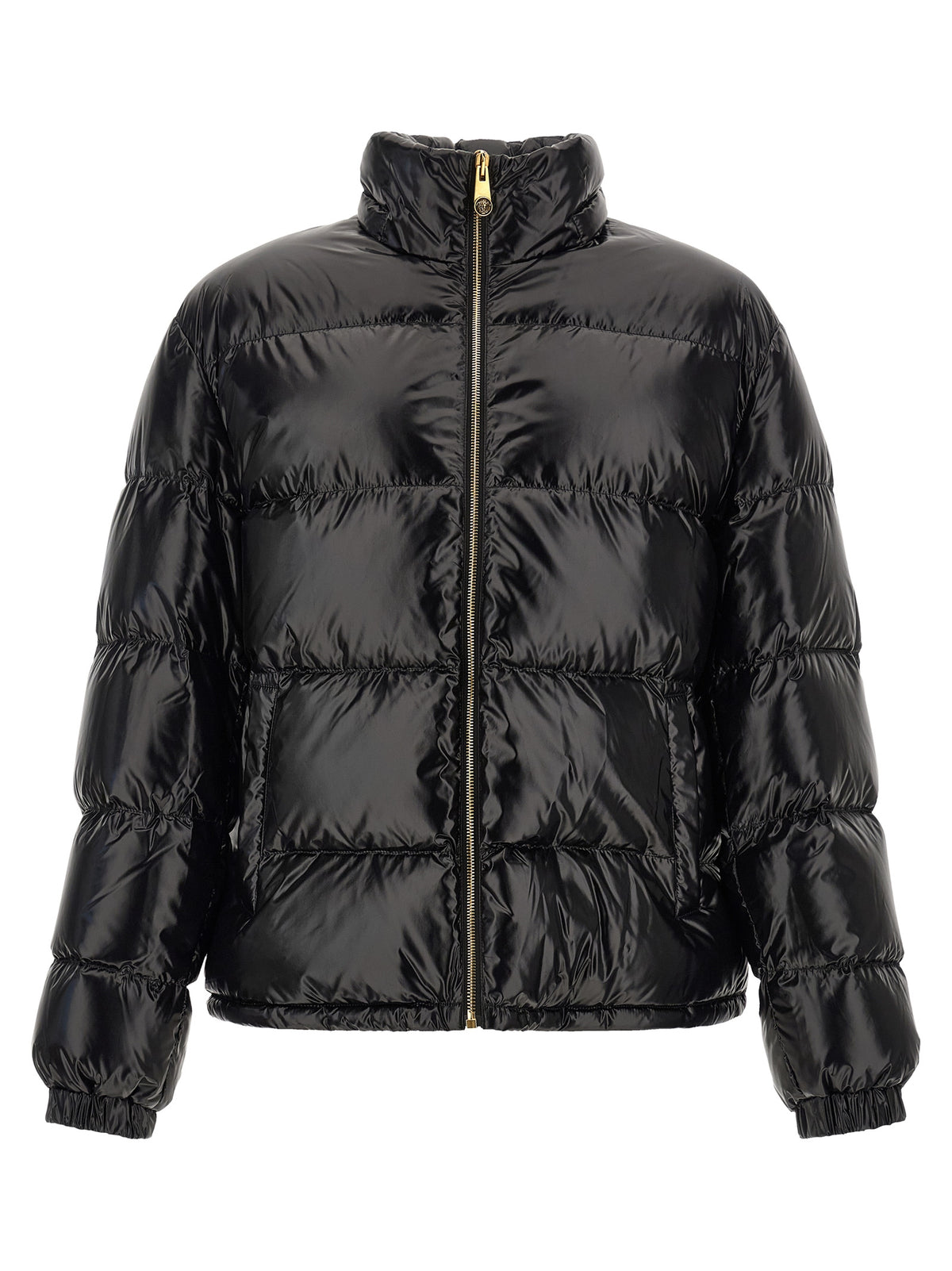 Chaqueta larga de nailon negra Versace