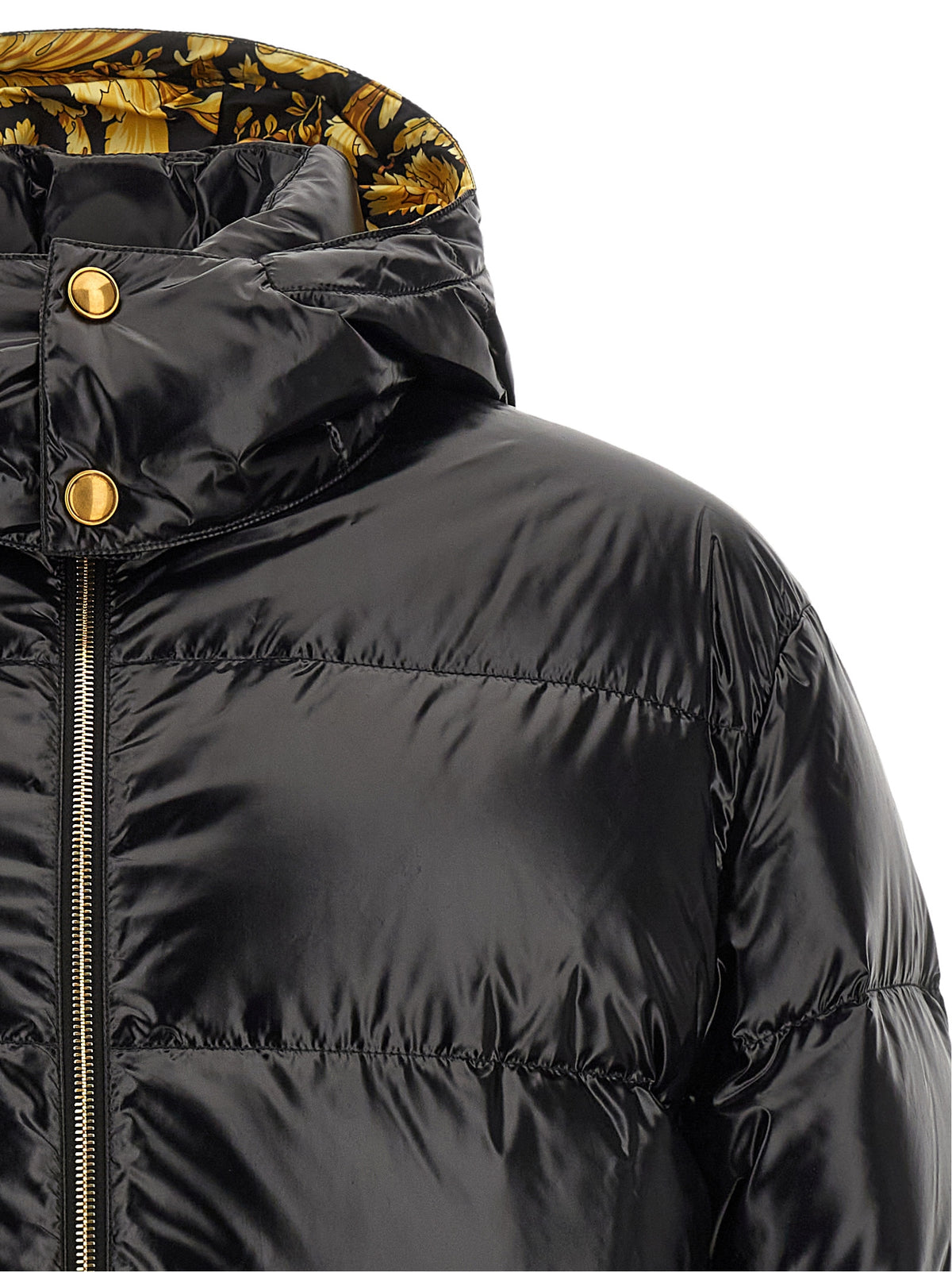 Chaqueta larga de nailon negra Versace