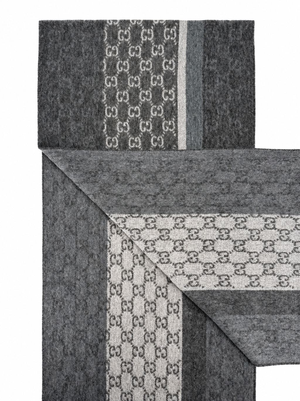 Écharpe Gucci en cachemire et laine gris anthracite à monogramme avec franges