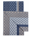 Écharpe Gucci en cachemire et laine bleu monogrammé avec franges beiges et crème