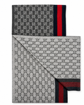 Gucci Monogram Schal aus Kaschmir und Wolle in Anthrazit mit rot-blauem Streifen